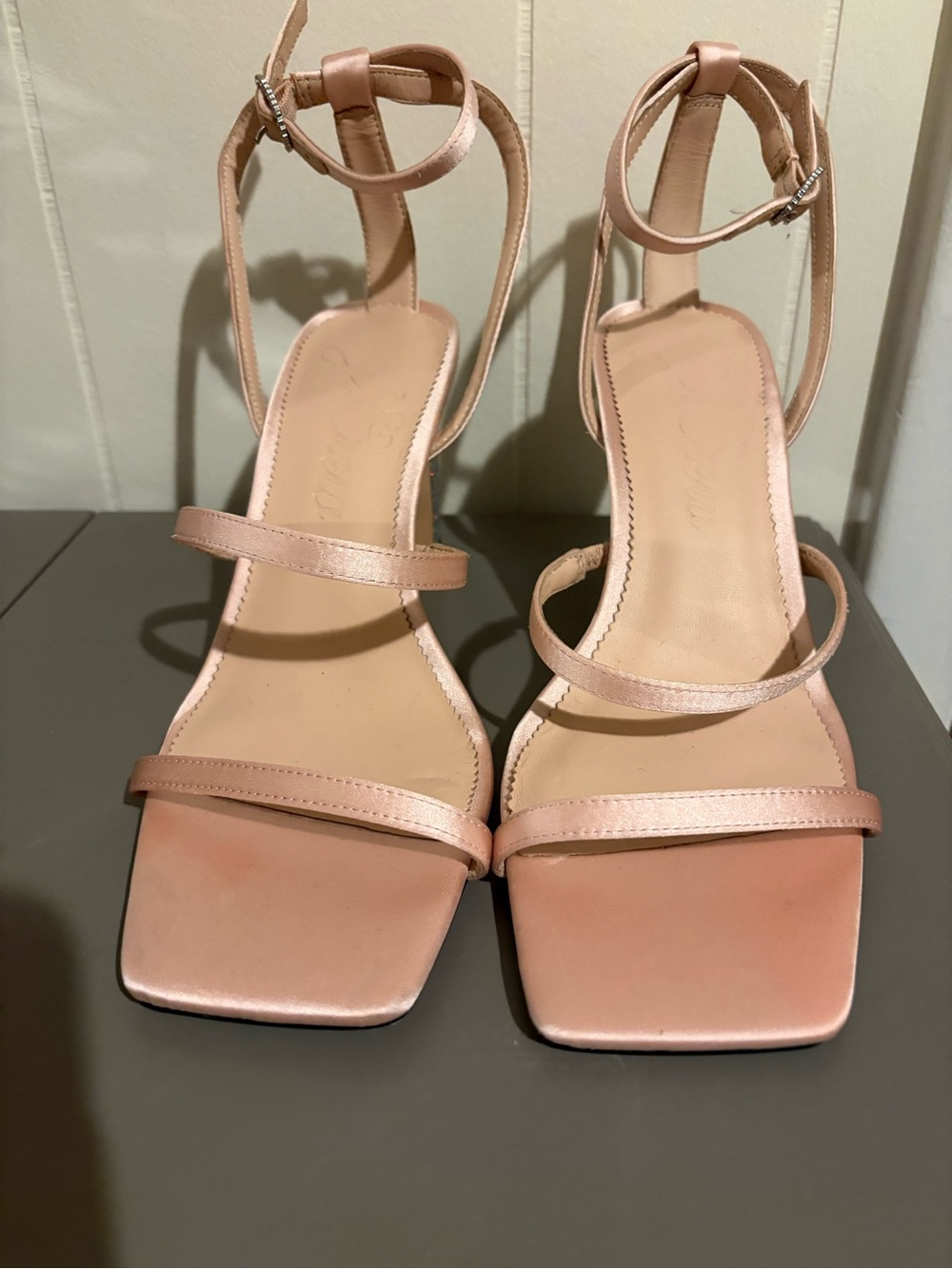 J. Crew Pale Blush Square-Toe Strappy Ankle-Heel Sandals